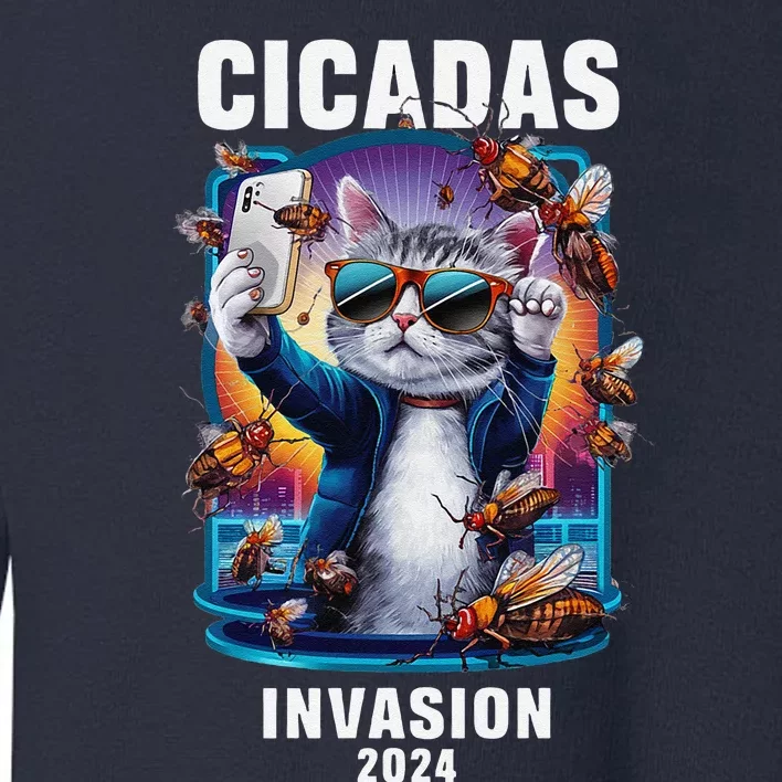 Funny Cat Selfie Cicadas Invasion 2024 Toddler Sweatshirt