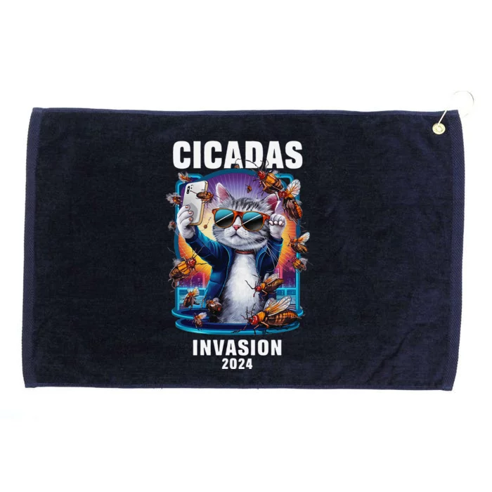 Funny Cat Selfie Cicadas Invasion 2024 Grommeted Golf Towel