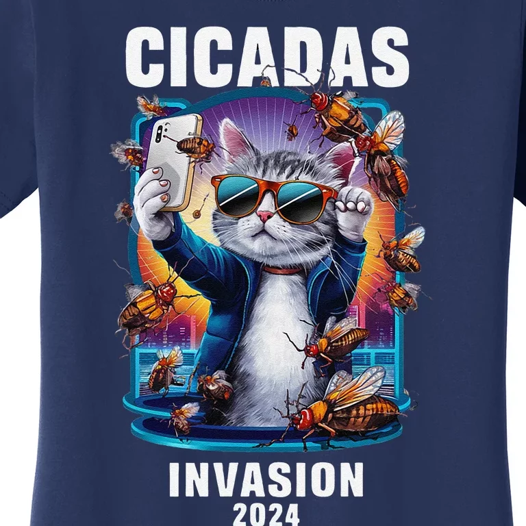 Funny Cat Selfie Cicadas Invasion 2024 Women's T-Shirt