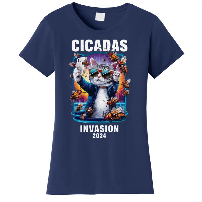 Funny Cat Selfie Cicadas Invasion 2024 Women's T-Shirt