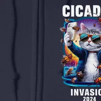 Funny Cat Selfie Cicadas Invasion 2024 Full Zip Hoodie