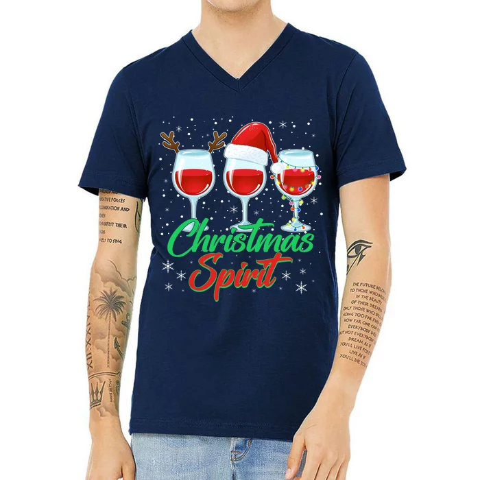 Funny Christmas Spirit Wine Lover V-Neck T-Shirt