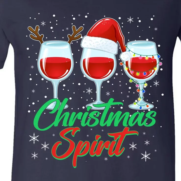 Funny Christmas Spirit Wine Lover V-Neck T-Shirt