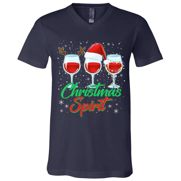 Funny Christmas Spirit Wine Lover V-Neck T-Shirt