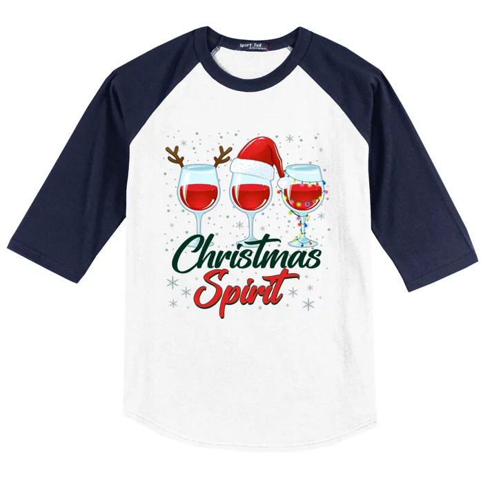 Funny Christmas Spirit Wine Lover Baseball Sleeve Shirt