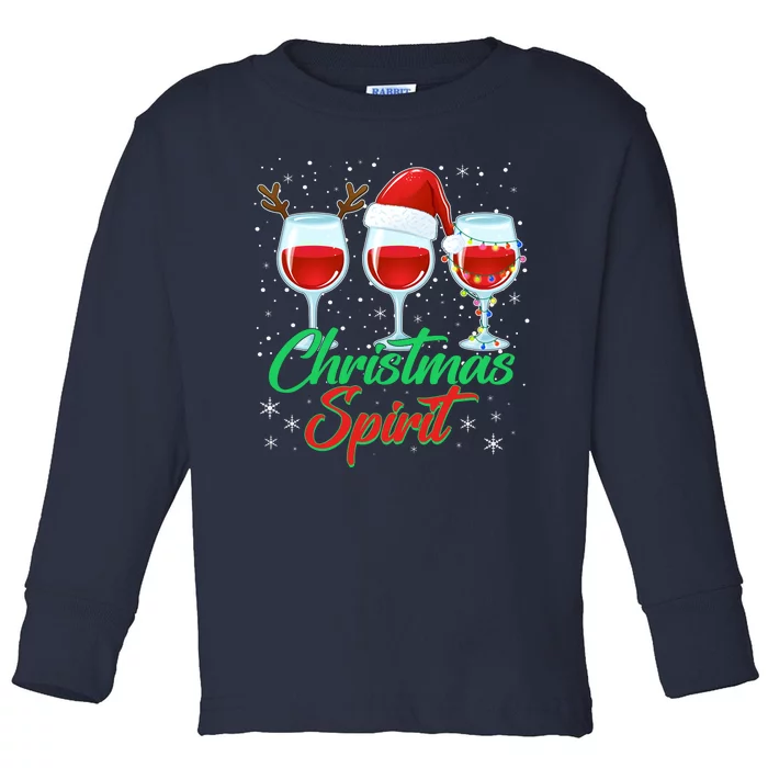 Funny Christmas Spirit Wine Lover Toddler Long Sleeve Shirt