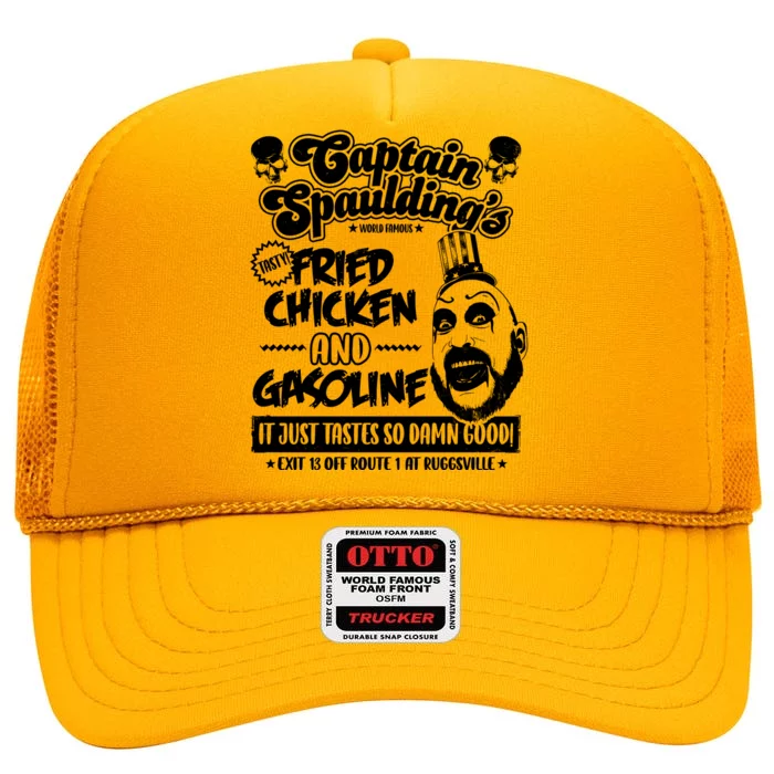 Funny Captain Spaulding's Fried Chicken And Gasoline High Crown Mesh Trucker Hat