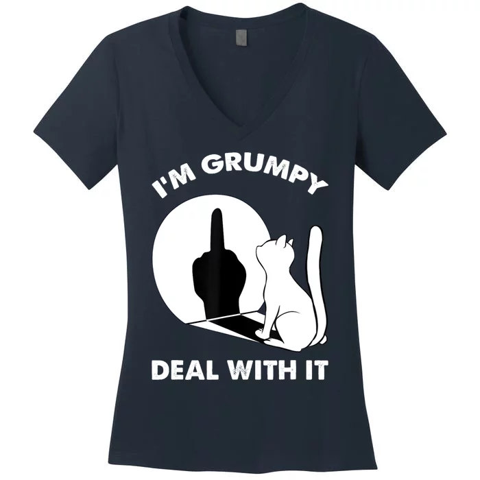 Funny Cat Shirts Cat Shadow IM Grumpy Deal With It Women's V-Neck T-Shirt