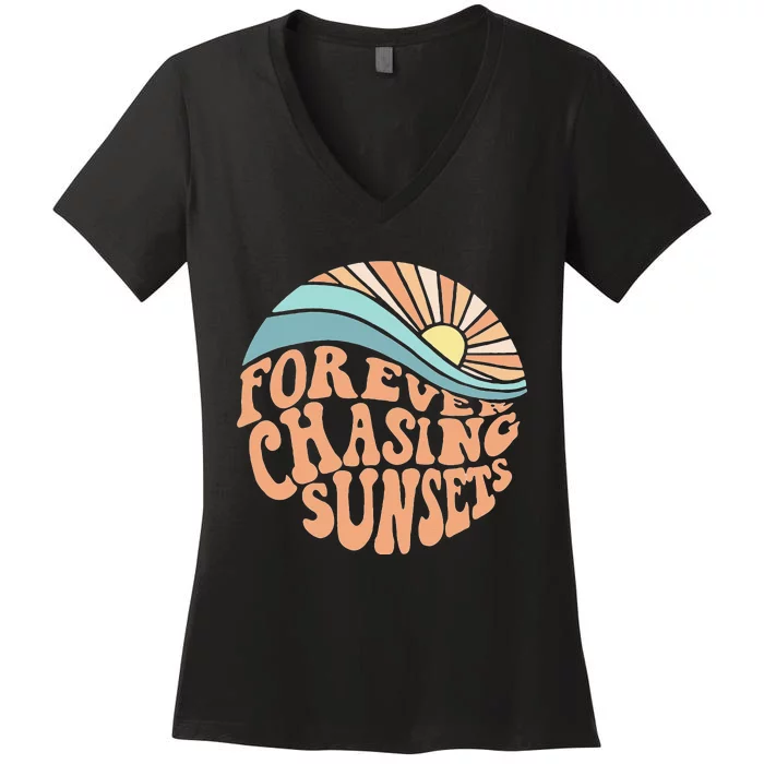 Forever Chasing Sunsets Both Side Print Women's V-Neck T-Shirt