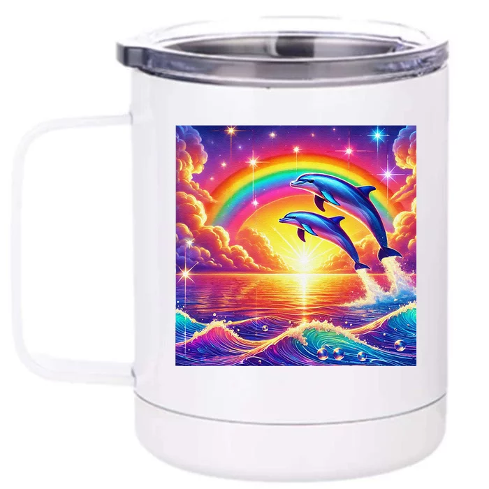 Funny Cute Symphony Dolphin Meme Front & Back 12oz Stainless Steel Tumbler Cup