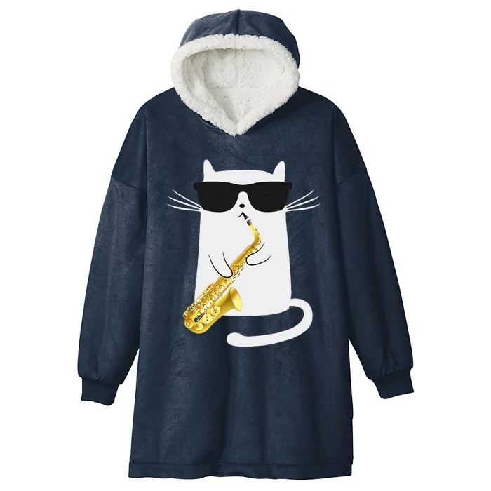 Funny Cat Saxophone Music Gift Hooded Wearable Blanket