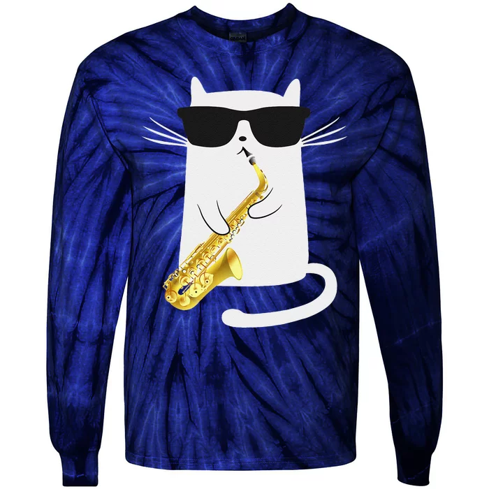 Funny Cat Saxophone Music Gift Tie-Dye Long Sleeve Shirt