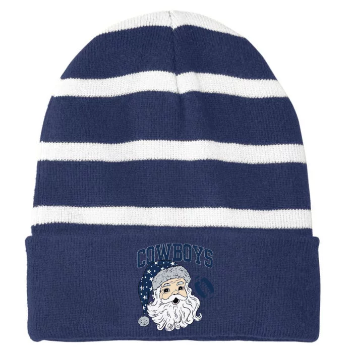 Funny Cowboys Santa Football Football Lover Gift Christmas Santa Football Xmas Striped Beanie with Solid Band