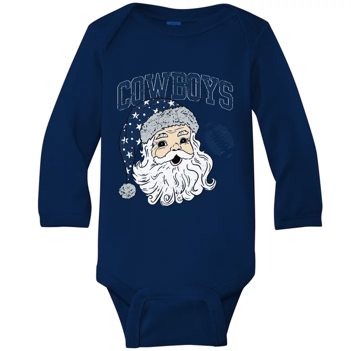 Funny Cowboys Santa Football Football Lover Gift Christmas Santa Football Xmas Baby Long Sleeve Bodysuit