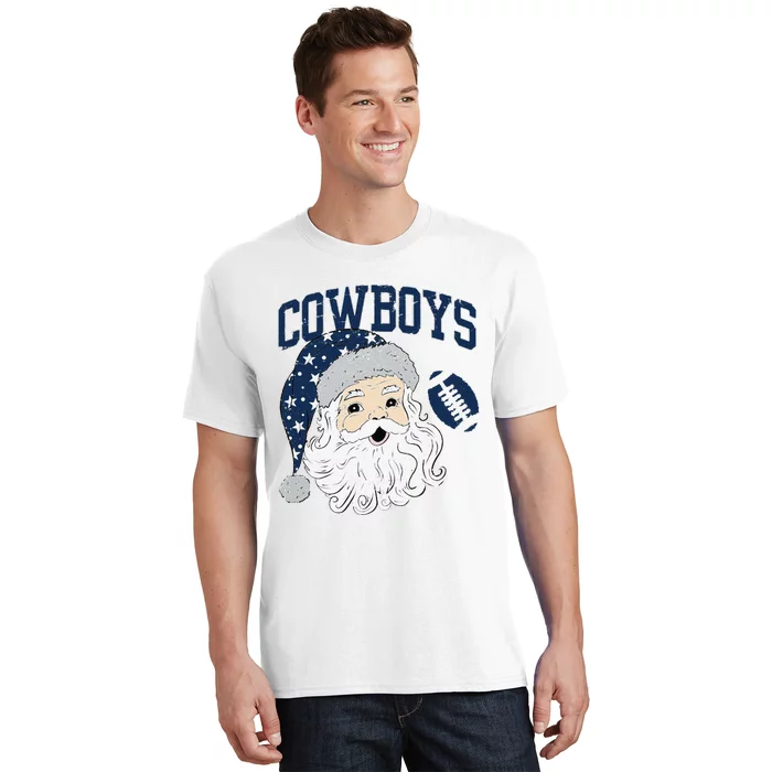 Funny Cowboys Santa Football Football Lover Gift Christmas Santa Football Xmas T-Shirt