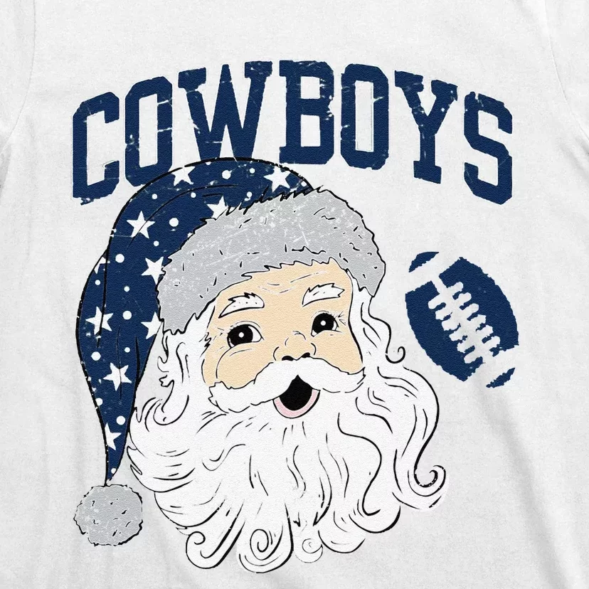 Funny Cowboys Santa Football Football Lover Gift Christmas Santa Football Xmas T-Shirt