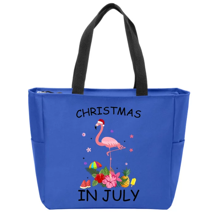 Flamingo Christmas Santa In July Zip Tote Bag