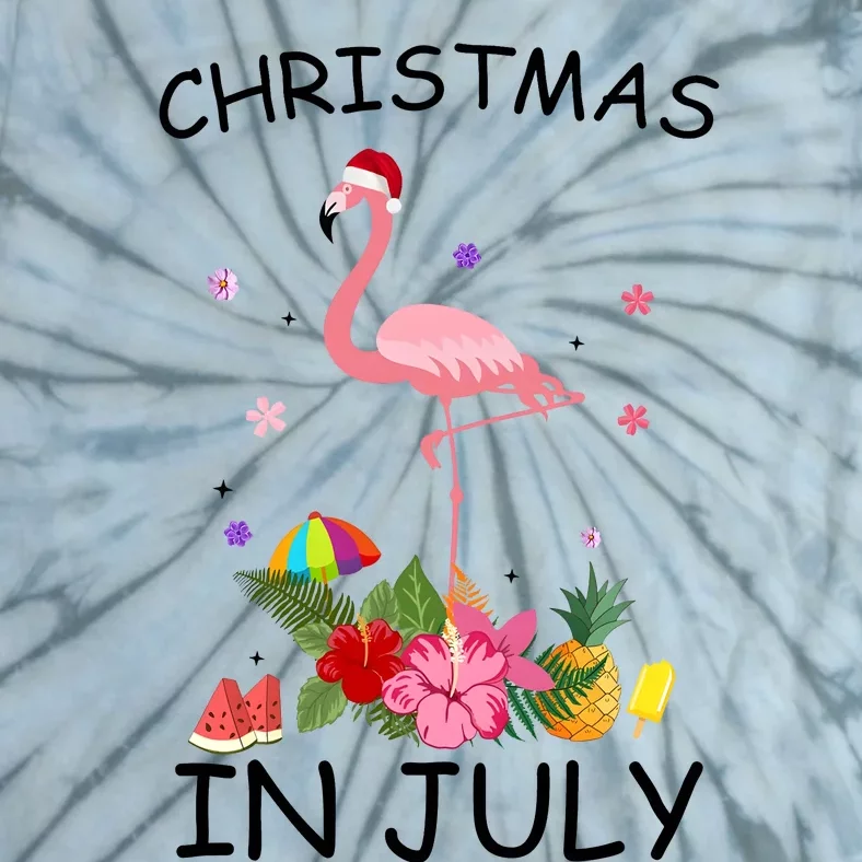 Flamingo Christmas Santa In July Tie-Dye T-Shirt