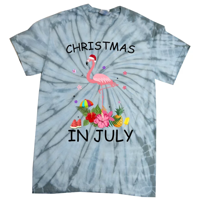 Flamingo Christmas Santa In July Tie-Dye T-Shirt