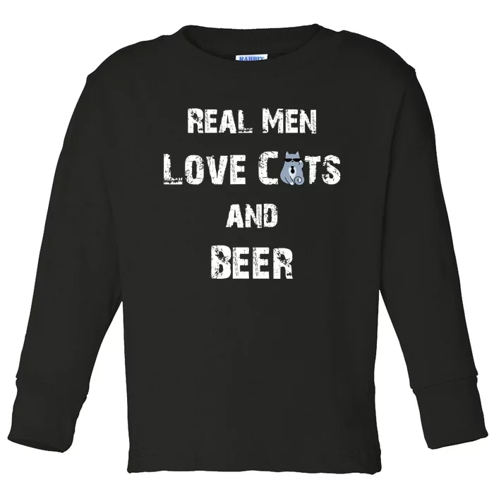 Funny Cat Shirt: Real Love Cats And Beer Gift Toddler Long Sleeve Shirt