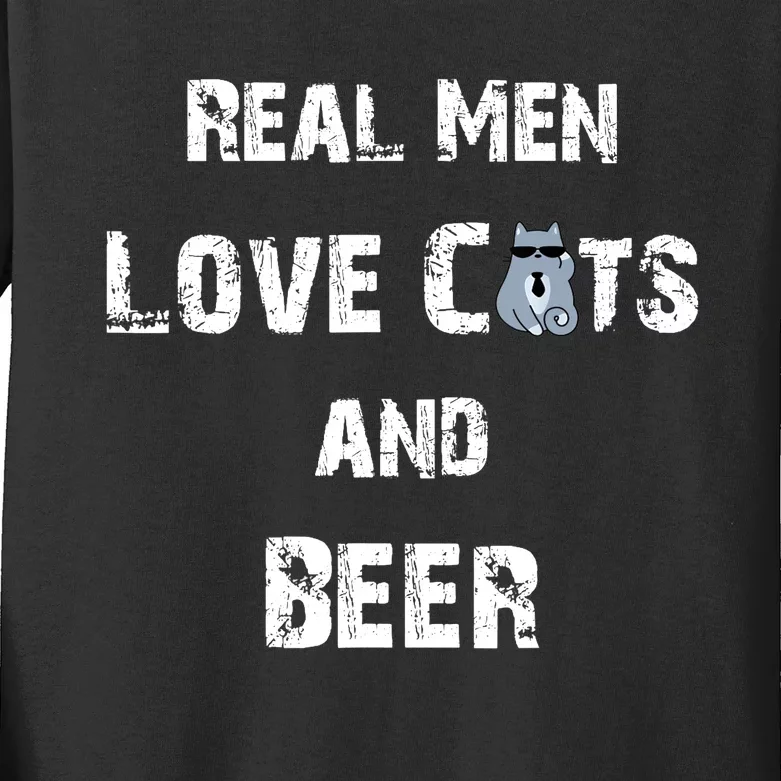 Funny Cat Shirt: Real Love Cats And Beer Gift Kids Long Sleeve Shirt