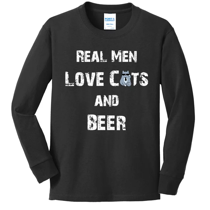 Funny Cat Shirt: Real Love Cats And Beer Gift Kids Long Sleeve Shirt