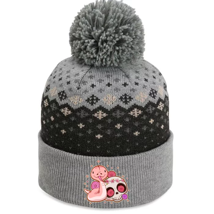 Funny Cute Snake and Flower Skull The Baniff Cuffed Pom Beanie