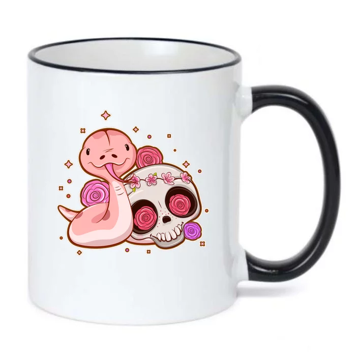 Funny Cute Snake and Flower Skull Black Color Changing Mug