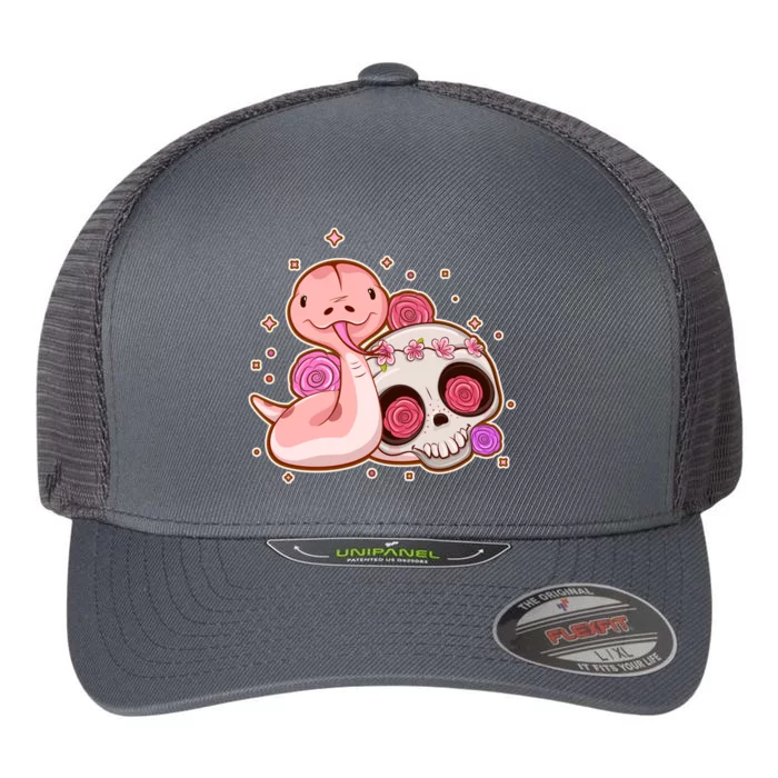 Funny Cute Snake and Flower Skull Flexfit Unipanel Trucker Cap