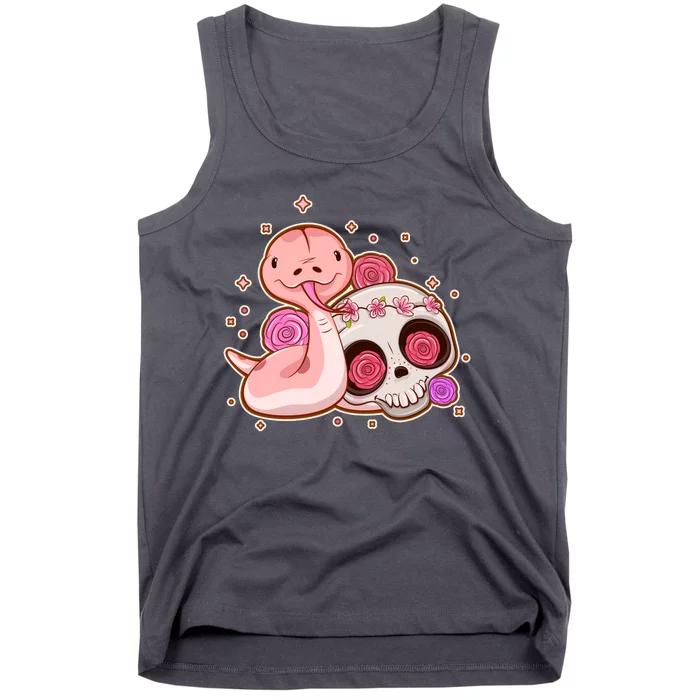 Funny Cute Snake and Flower Skull Tank Top