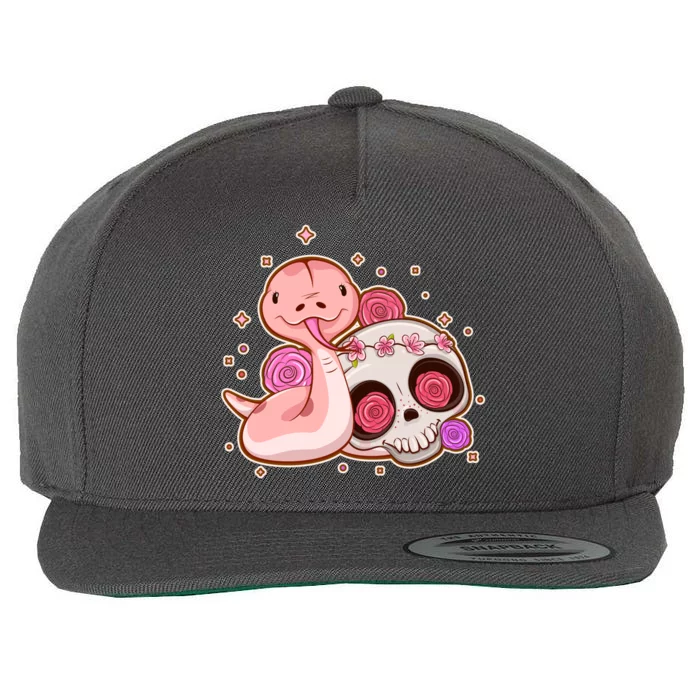 Funny Cute Snake and Flower Skull Wool Snapback Cap