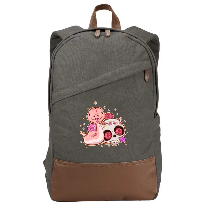 Funny Cute Snake and Flower Skull Cotton Canvas Backpack