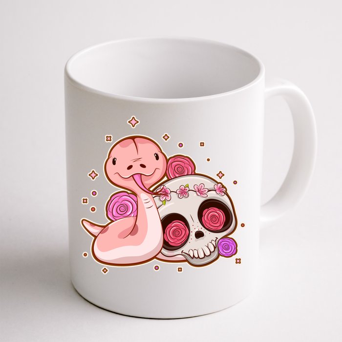 Funny Cute Snake and Flower Skull Front & Back Coffee Mug