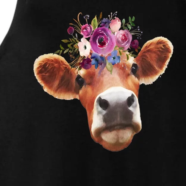 Floral Cow Spring Nature Ladies Tri-Blend Wicking Tank