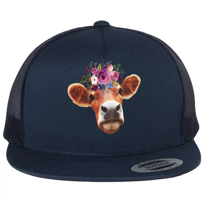 Floral Cow Spring Nature Flat Bill Trucker Hat