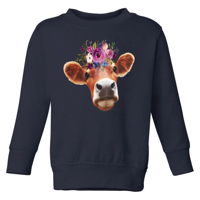 Floral Cow Spring Nature Toddler Sweatshirt