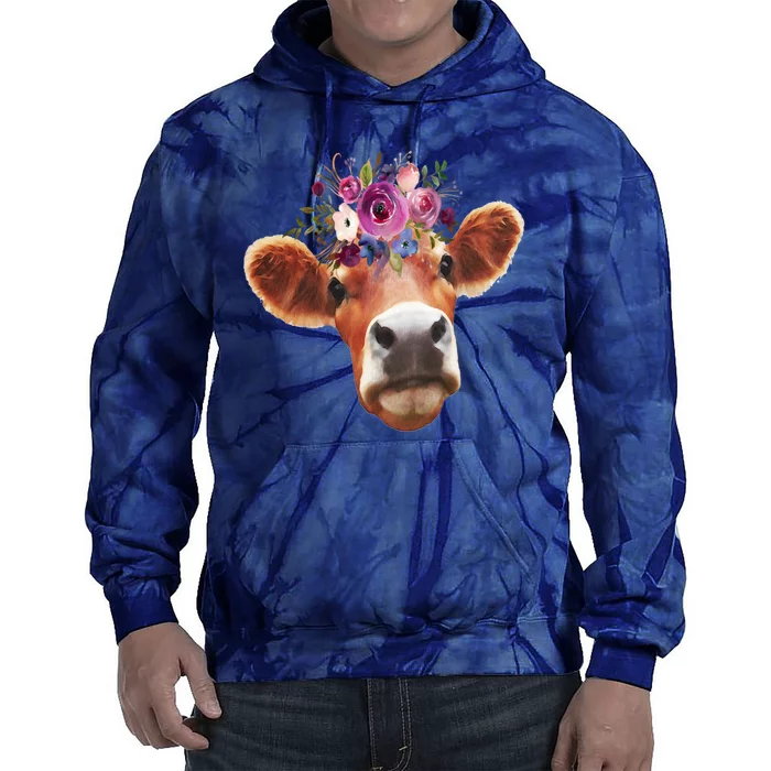 Floral Cow Spring Nature Tie Dye Hoodie