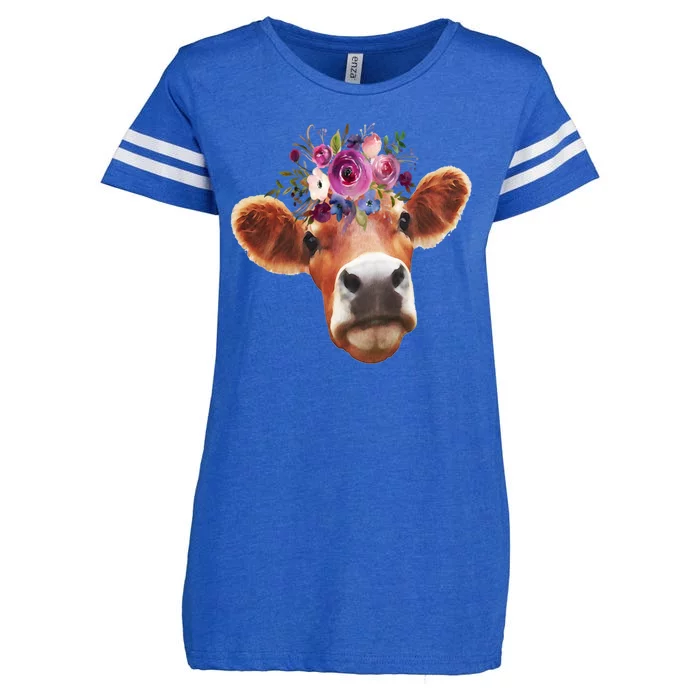 Floral Cow Spring Nature Enza Ladies Jersey Football T-Shirt