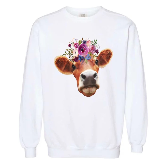 Floral Cow Spring Nature Garment-Dyed Sweatshirt