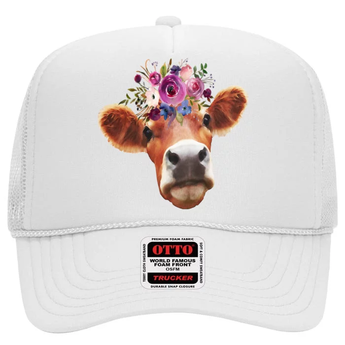 Floral Cow Spring Nature High Crown Mesh Trucker Hat