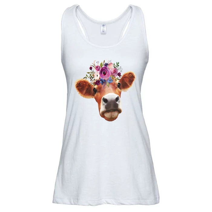 Floral Cow Spring Nature Ladies Essential Flowy Tank