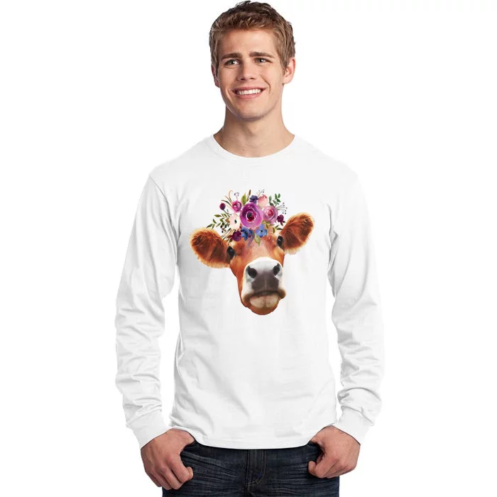 Floral Cow Spring Nature Tall Long Sleeve T-Shirt