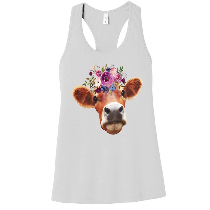 Floral Cow Spring Nature Women's Racerback Tank