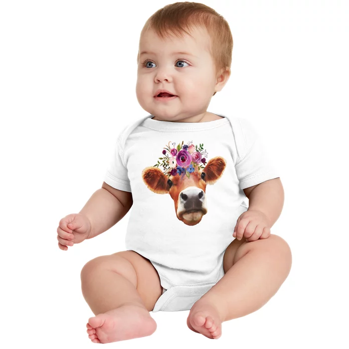 Floral Cow Spring Nature Baby Bodysuit