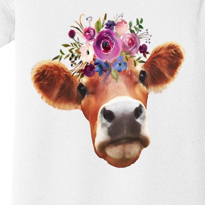 Floral Cow Spring Nature Baby Bodysuit