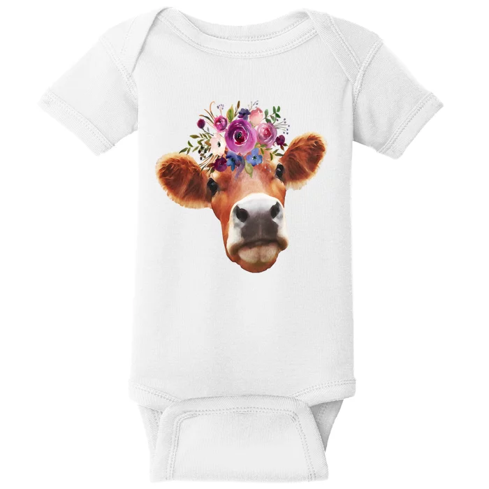 Floral Cow Spring Nature Baby Bodysuit