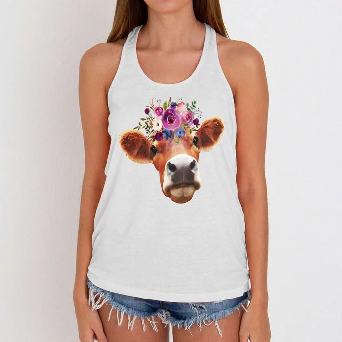 Floral Cow Spring Nature Women's Knotted Racerback Tank