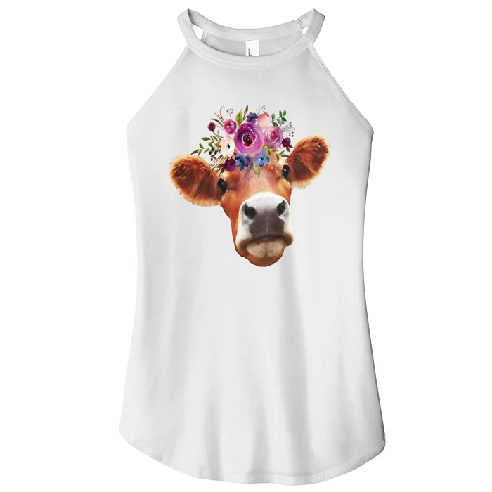 Floral Cow Spring Nature Women’s Perfect Tri Rocker Tank