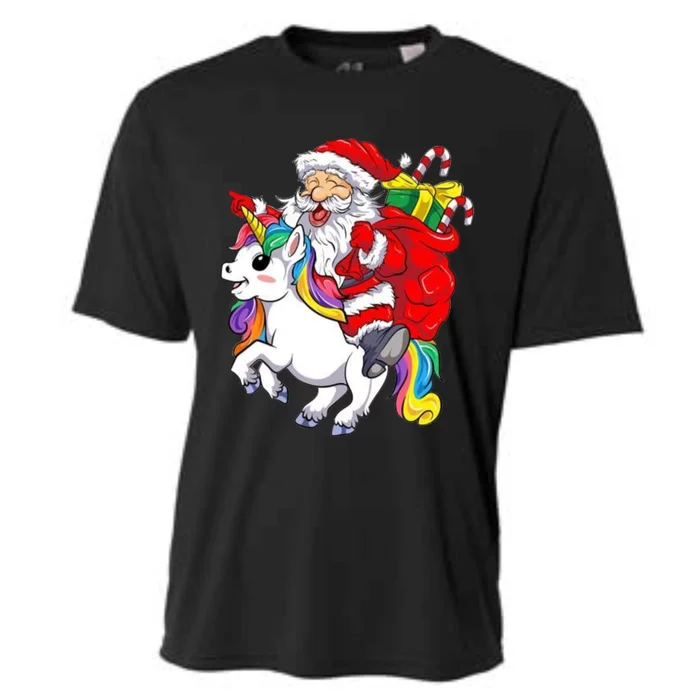 Funny Christmas Santa Riding Unicorn Xmas Magical Gift Cooling Performance Crew T-Shirt