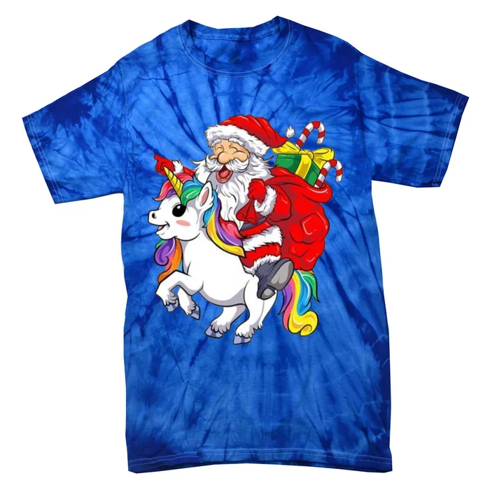 Funny Christmas Santa Riding Unicorn Xmas Magical Gift Tie-Dye T-Shirt